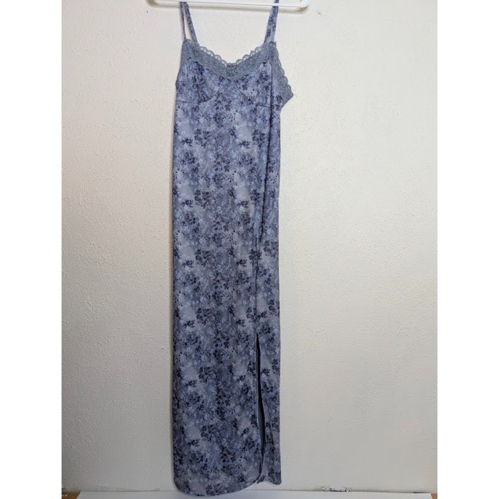Dress Size Small 2-4 Maxi Babydoll Sheer Overlay Blue Floral 90's Y2K Slit Lace‎